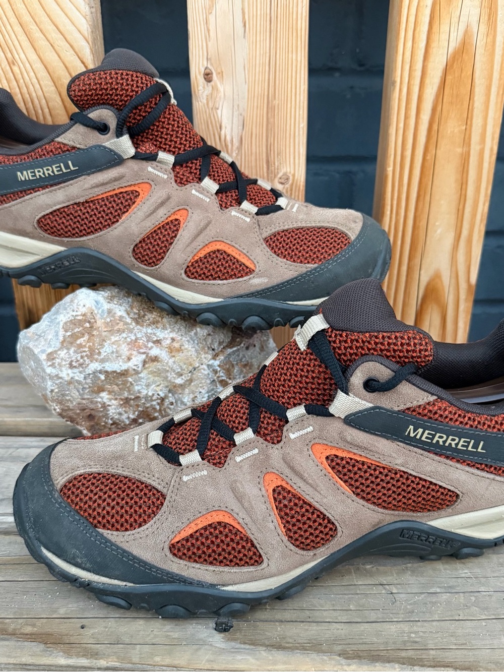 Merrell Men's 11.5 Brown and Orange Trail Running Sneakers